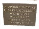 
Theresa GOULDING,
died 12-11-1969,
daughter of Danny & Maria;
Murwillumbah Catholic Cemetery, New South Wales
