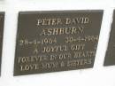 
Peter David ASHBURN,
28-4-1964 - 30-4-1964,
loved by mum & sisters;
Murwillumbah Catholic Cemetery, New South Wales
