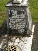 
Noela Margaret SWEETNAM,
daughter,
died 20-12-1959 aged 3 years 10 months;
Murwillumbah Catholic Cemetery, New South Wales
