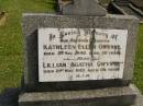 
Kathleen Ellen GWYNNE,
daughter,
died 5 Nov 1940 aged 20 years;
Lillian Agatha GWYNNE,
died 21 May 1913 aged 6 12 years;
father;
mother;
Murwillumbah Catholic Cemetery, New South Wales
