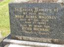 Mary Agnes MALONEY, wife, died 16 Dec 1939 aged 27 years; Peter Michael, infant son; Murwillumbah Catholic Cemetery, New South Wales 