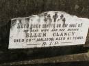 Ellen CLANCY, wife mother, died 28 Jan 1938 aged 63 years; Murwillumbah Catholic Cemetery, New South Wales 