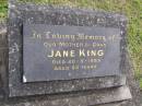 Jane KING, mother gran, died 20-8-1959 aged 83 years; Murwillumbah Catholic Cemetery, New South Wales 