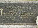 Elizabeth WAUGH,
mother,
died 20 Jan 1968 aged 76 years;
John Oswald WAUGH,
father,
died 28 Jan 1969 aged 81 years;
Murwillumbah Catholic Cemetery, New South Wales
