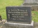 Martha Katherine GELZINNIS, died 15 July 1964 aged 63 years; Murwillumbah Catholic Cemetery, New South Wales 
