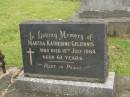 
Martha Katherine GELZINNIS,
died 15 July 1964 aged 63 years;
Murwillumbah Catholic Cemetery, New South Wales
