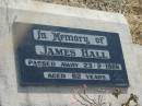 
James HALL
23-2-1986
82 yrs

Mutdapilly general cemetery, Boonah Shire
