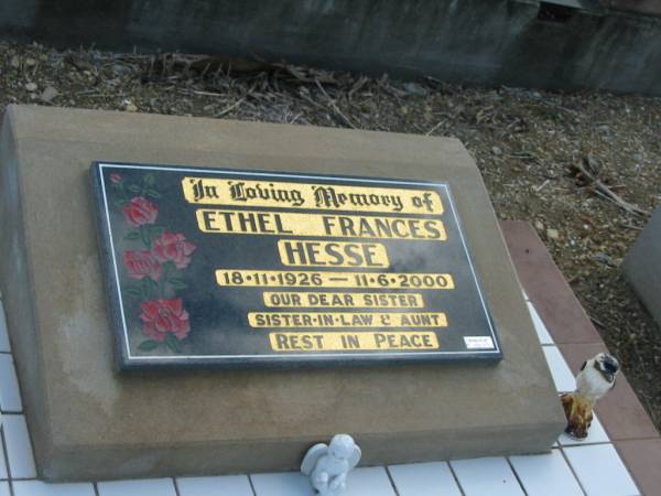 Ethel Frances HESSE  | 18-11-1926 to 11-6-2000  |   | Mutdapilly general cemetery, Boonah Shire  | 