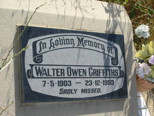 Walter Owen GRIFFITHS  | 7-5-1903 to 23-12-1993  |   | Mutdapilly general cemetery, Boonah Shire  | 