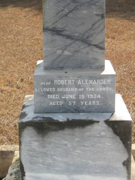 Margaret Jane  | (wife of)  | Robert A McLAUGHLIN  | 20 Dec 1913  | aged 36  |   | husband  | Robert Alexander  | 15 Jun 1934  | 57 yrs  |   | Mutdapilly general cemetery, Boonah Shire  | 