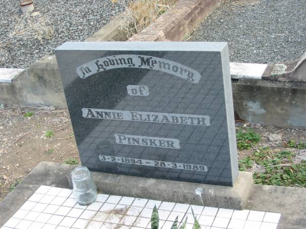 Annie Elizabeth PINSKER  | 3-2-1894 to 28-3-1989  |   | Mutdapilly general cemetery, Boonah Shire  | 