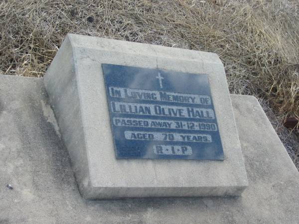 Lillian Olive HALL  | 31-12-1990  | 70 yrs  |   | Mutdapilly general cemetery, Boonah Shire  | 