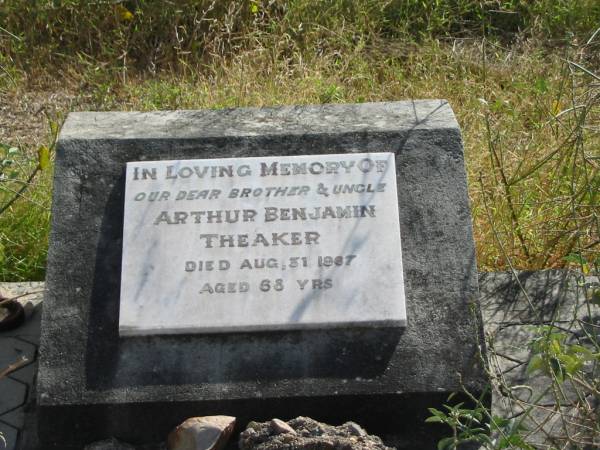 Arthur Benjamin THEAKER  | 31 Aug 1967  | aged 68  |   | Mutdapilly general cemetery, Boonah Shire  | 