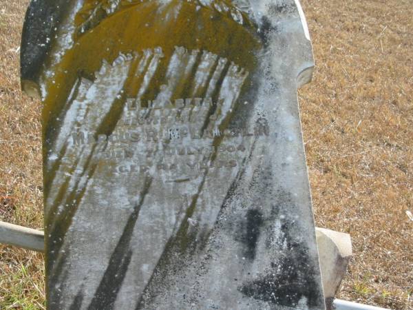 Elizabeth  | wife of  | Marcus R McLAUGHLIN  | 7 Jul 1904  | 44 yrs  |   | Mutdapilly general cemetery, Boonah Shire  | 