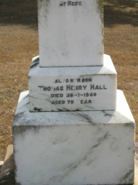 Mary Jane HALL  | 3 Oct 1921  | 87 yrs  |   | son  | Thomas Henry HALL  | 26-1-1949  | aged 79  |   | Mutdapilly general cemetery, Boonah Shire  | 