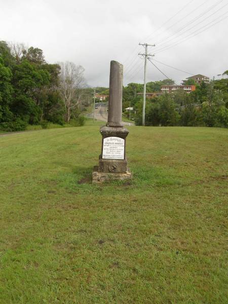 Charles BRODIE  | (native of Leith, Scotland)  | d: 11 Mar 1890, aged 30  |   | Nambucca Heads pioneer graves overlooking the lagoon  |   | 