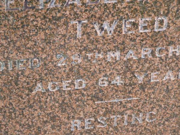Elizabeth Jane TWEED,  | died 29 March 1935 aged 64 years;  | Nikenbah Aalborg Danish Cemetery, Hervey Bay  | 