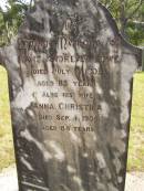 Hans Andreas LOWE,
died 9 July 1905 aged 83 years;
Anna Christina,
died 4 Sept 1905 aged 88 years;
Nikenbah Aalborg Danish Cemetery, Hervey Bay