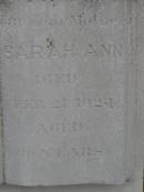 Valentine KAUFMANN, died 16 March 1905 aged 54 years, father; Sarah Ann, died 21 Feb 1924 aged 69 years, mother; Nobby cemetery, Clifton Shire 