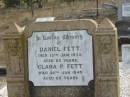 
Daniel FETT,
died 13 Jan 1935 aged 65 years,
father;
Clara P. FETT,
died 20 Jan 1945 aged 65 years,
mother;
Nobby cemetery, Clifton Shire
