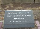 Roy Duncan King MENZIES, 10-4-1911 - 11-6-1987; Nobby cemetery, Clifton Shire 