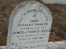 John Stanley BREEZE, son of James & Francis BREEZE, died 16 March 1915 aged 15 months; James BREEZE, died 20 Nov 1953 aged 76 years, husband father; Fanny F. BREEZE, died 23 July 1961 aged 80 years, mother; John Stanley BREEZE, died 17 Mar 1915; James Edward BREEZE, died 22 April 1980 aged 74 years; Florence Lily TREGONING, 10-8-1919 - 20-11-1998, wife of Cliff, mother of Dellray, Heather, Leonie, Owen & June, grandma great-grandma, with mother Fanny; Nobby cemetery, Clifton Shire 