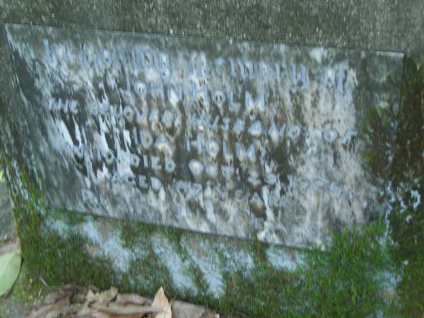 John HOLM,  | husband of Ida HOLM,  | died 29 Oct 1926 aged 47 years;  | North Tumbulgum cemetery, New South Wales  | 