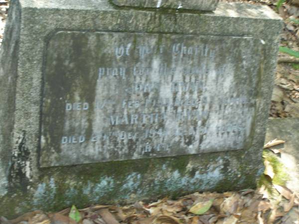 John RYAN,  | died 17 Feb 1933 aged 83 years;  | Martha RYAN,  | died 29 Dec 1937 aged 87 years;  | North Tumbulgum cemetery, New South Wales  | 