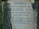 
Eliza,
wife of Alexander LOGAN,
died 23 Aug 1911 aged 78 years;
Christina Sarah,
daughter of Alexander & Eliza LOGAN,
died 12 April 1877 aged 2 years 7 months;
Alexander LOGAN,
died 15 Sept 1888 aged 58 years;
North Tumbulgum cemetery, New South Wales
