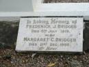 
Nundah  German Station Cemetery:
Frederick J. Bridges, Margaret C. Bridges
