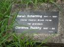 
Sarah SCHATTLING
1841-1881
owner Kedron Brook Hotel

her Grandson
Clarence BUCKBY
1887-88

Nundah  German Station Cemetery: (AlburyBridges relatives)

