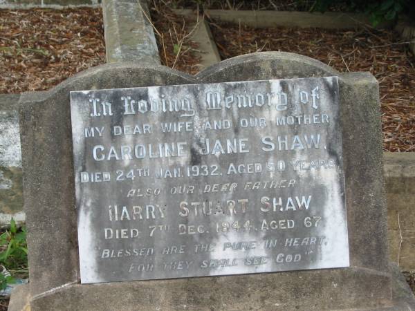 Nundah / German Station Cemetery:  | Caroline Jane Shaw, Harry Stuart Shaw  | 