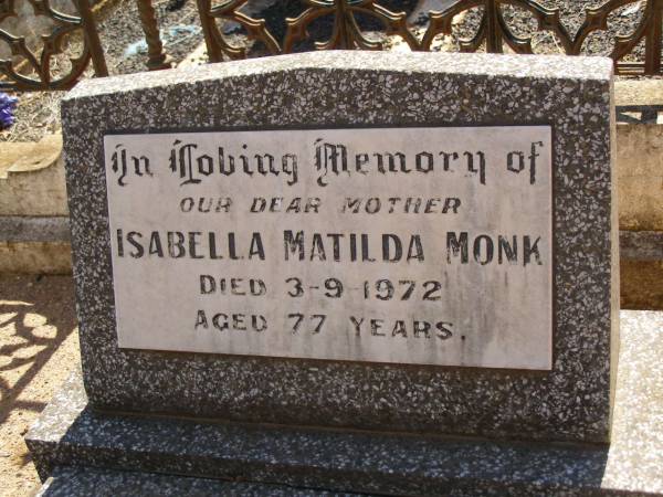 Isabella Matilda MONK,  | Cemetery,  | Nyngan, New South Wales  | 