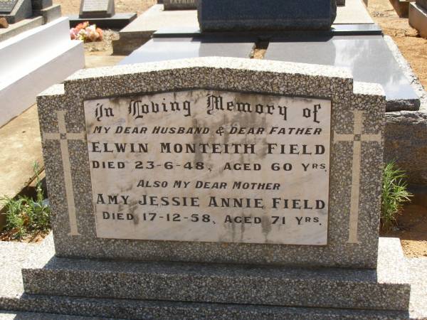 Elwin Monteith FIELD,  | Amy Jessie Annie FIELD,  | Cemetery,  | Nyngan, New South Wales  | 
