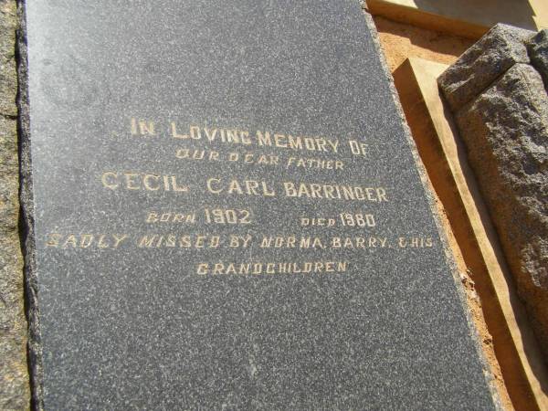 Cecil Carl BARRINGER,  | Cemetery,  | Nyngan, New South Wales  | 