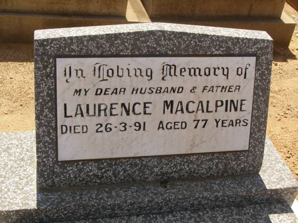 Laurence MACALPINE,  | Cemetery,  | Nyngan, New South Wales  | 