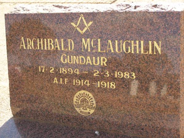 Archibald MCLAUGHLIN,  | Cemetery,  | Nyngan, New South Wales  | 