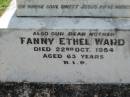 Joseph Anthony WARD, died 18 Dec 1920 aged 32 years; Fanny Ethel WARD, mother, died 22 Oct 1954 aged 63 years; St James Catholic Cemetery, Palen Creek, Beaudesert Shire 