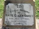 Kate Ellen OAKES, died 8 July 1912 aged 4 years; St James Catholic Cemetery, Palen Creek, Beaudesert Shire 