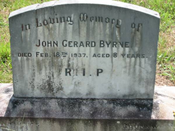 John Gerard BYRNE,  | died 18 Feb 1937 aged 8 years;  | St James Catholic Cemetery, Palen Creek, Beaudesert Shire  | 