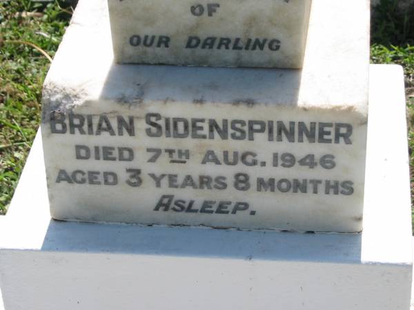 Brian SIDENSPINNER,  | died 7 Aug 1946 aged 3 years 8 months;  | St James Catholic Cemetery, Palen Creek, Beaudesert Shire  | 