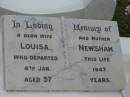 Louisa NEWSHAM, died 4 Jan 1947 aged 57 years; Parkhouse Cemetery, Beaudesert 