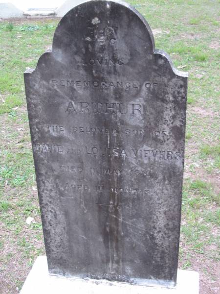 Arthur son of David and Louisa VIEVERS, died 11 May 1889 aged 10 months;  | Parkhouse Cemetery, Beaudesert  | 