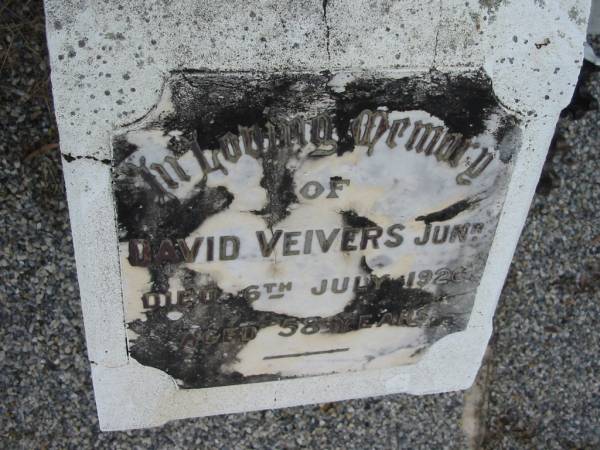 David VEIVERS junr, died 6 July 1926 aged 58 years;  | Parkhouse Cemetery, Beaudesert  | 