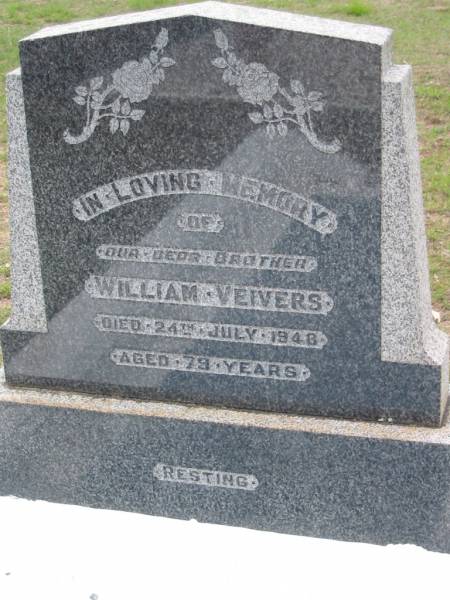William VEIVERS, died 24 July 1948 aged 79 years, brother;  | Parkhouse Cemetery, Beaudesert  | 