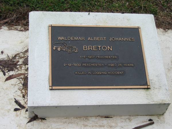 Waldemar Albert Johannes BRETON; B: Peachester 1 Jun 1907; D: Peachester 9 Dec 1932  | Peachester Cemetery, Caloundra City  | 