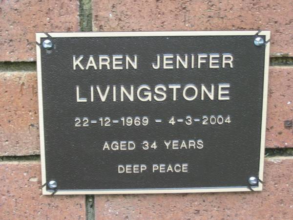 Karen Jenifer LIVINGSTONE, 22-12-1969 - 4-3-2004 aged 34 years;  | Peachester Cemetery, Caloundra City  | 
