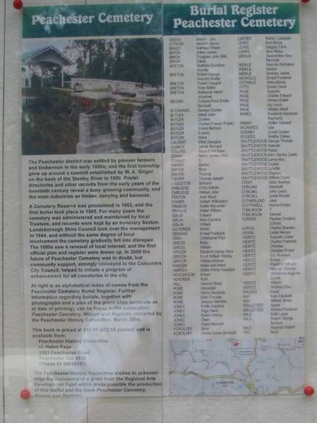 Click to <a href= Noticeboard.html >read the noticeboard</a>;  | Peachester Cemetery, Caloundra City  |   | 