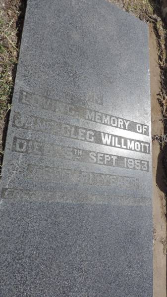 Jane Glec WILLMOTT  | d: 5 Sep 1953 aged 61  |   | Peak Downs Memorial Cemetery / Capella Cemetery  | 