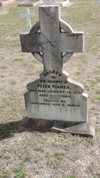 Peter PIANTA  | d: 15 Jan 1912 aged 68  |   | Peak Downs Memorial Cemetery / Capella Cemetery  | 